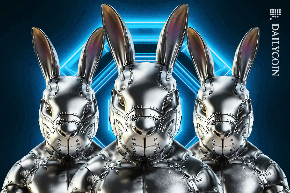 Strong metal bunny friends protecting the entrance.