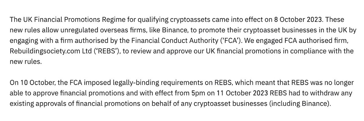 Extract from Binance's official release.