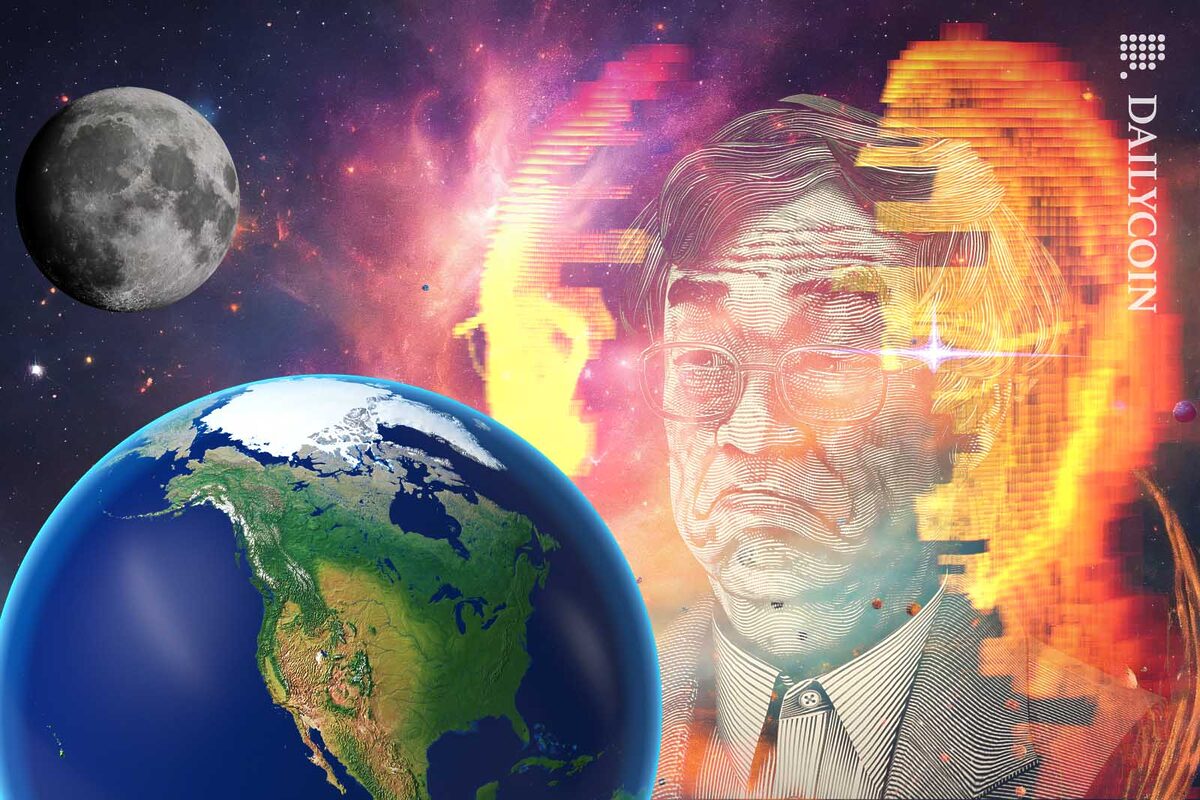 Satoshi staring at the USA from space, looking sad and disappointed.