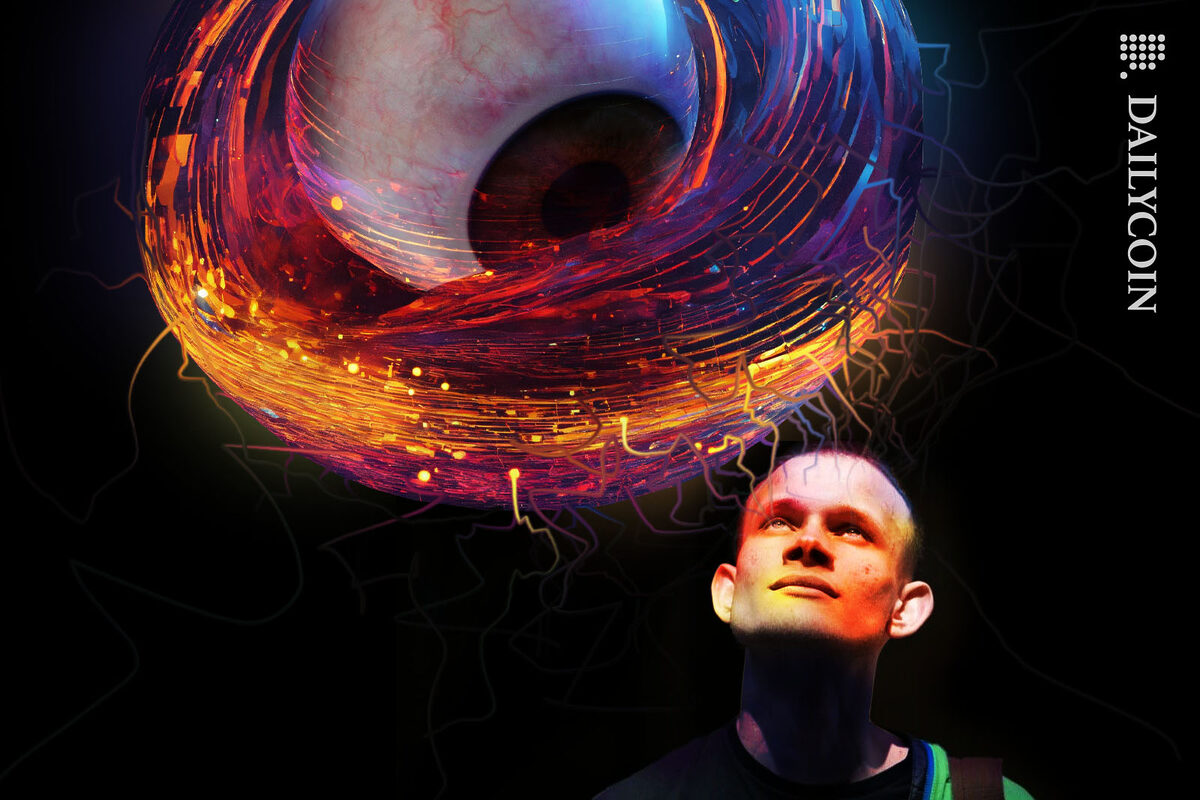 Vitalik Butterin making eyecontact with a colourful thought of his.