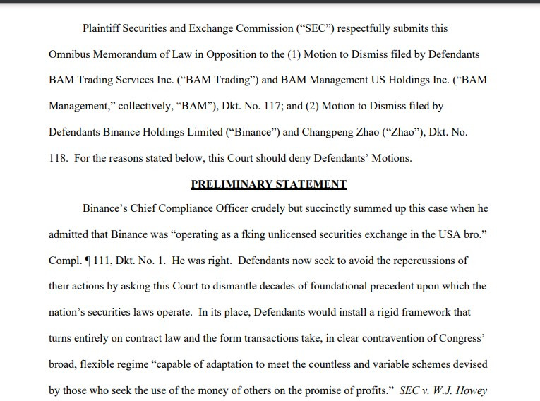 An excerpt of SEC's November 7 filing. 