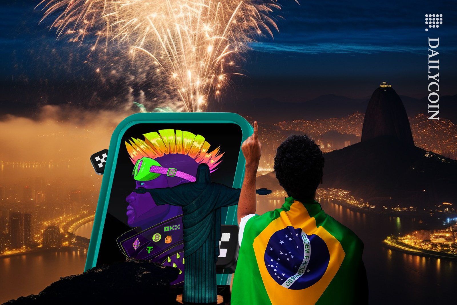 OKX mobile app showing up in Brazil with fireworks.