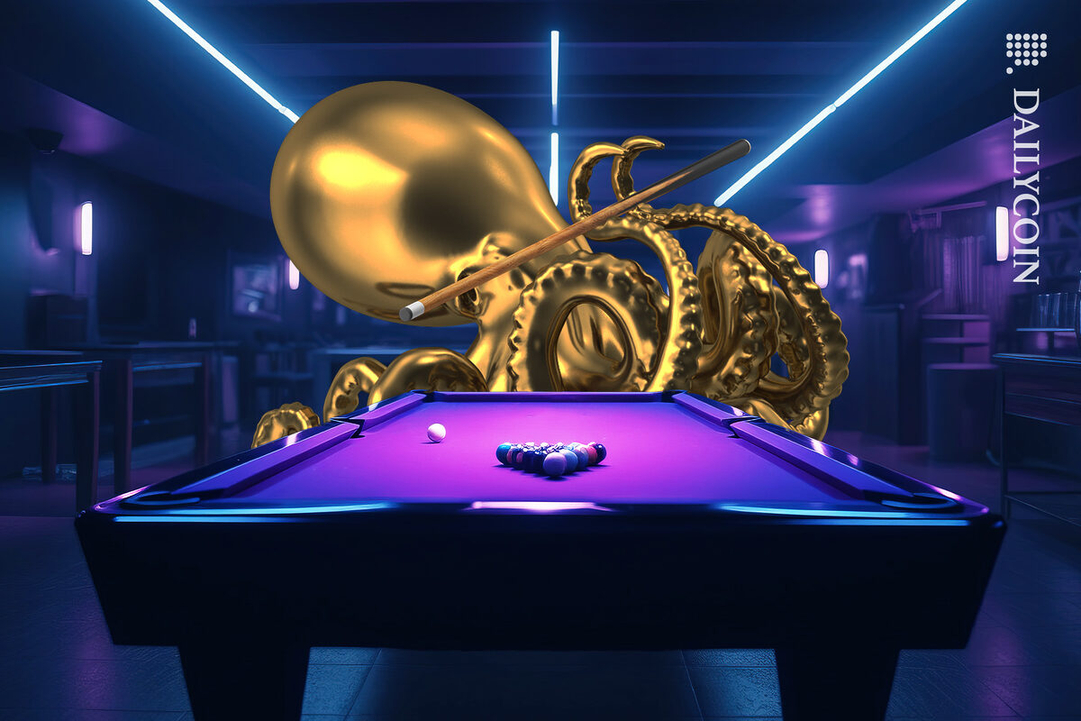 Kraken taking the billiard que and its his turn to play.
