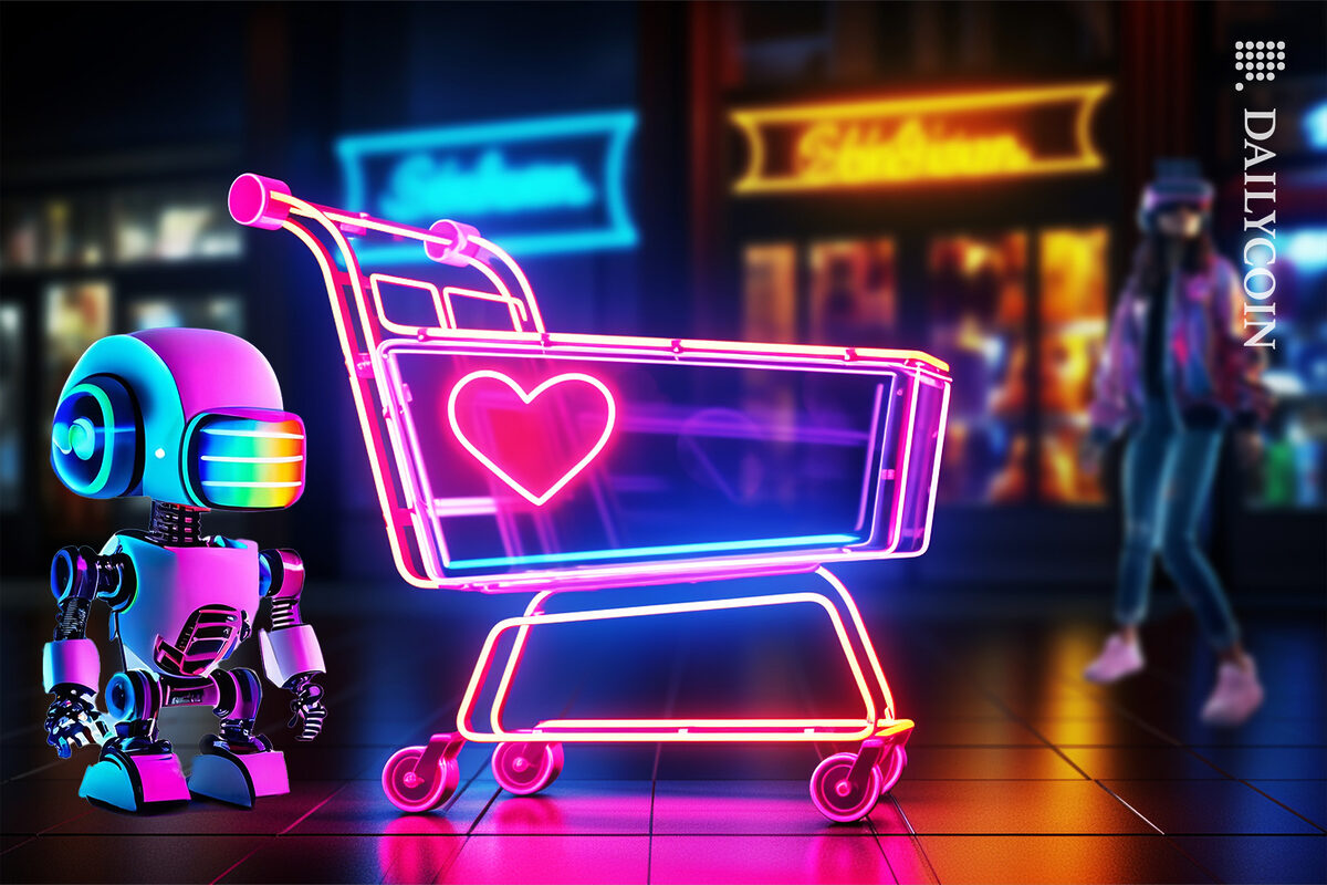 Little robot ready to go shopping.