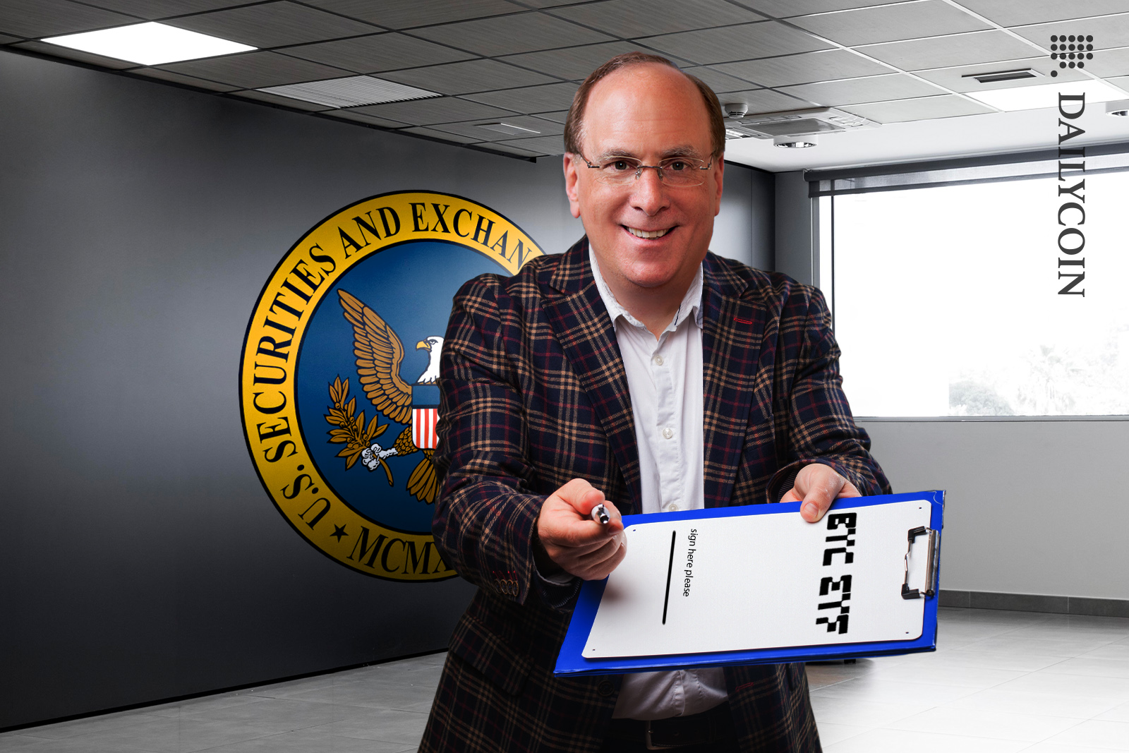 Larry Fink Ceo of BlackRock in the SEC office trying to get them to sign the BTC ETF form.