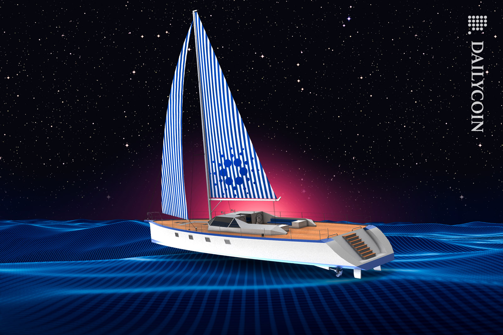 Cardano ship floats on digital land.