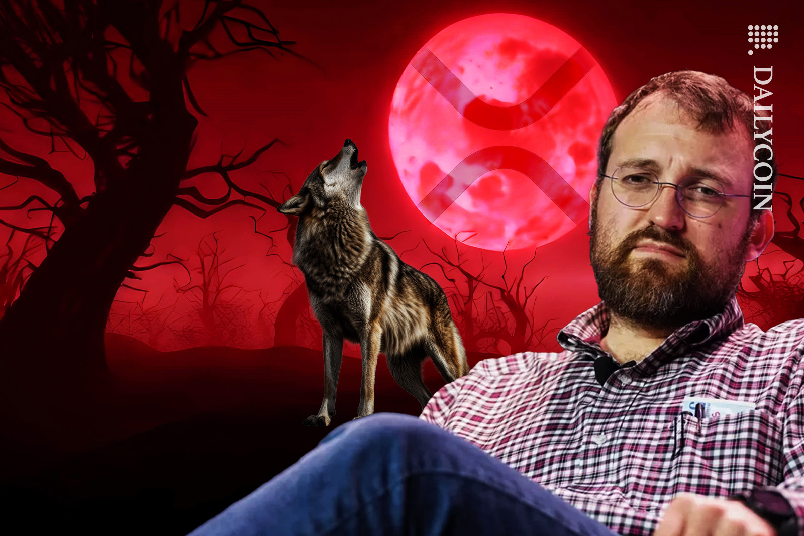 Charles Hoskinson in red moon with XRP. Community behaving like wolves.