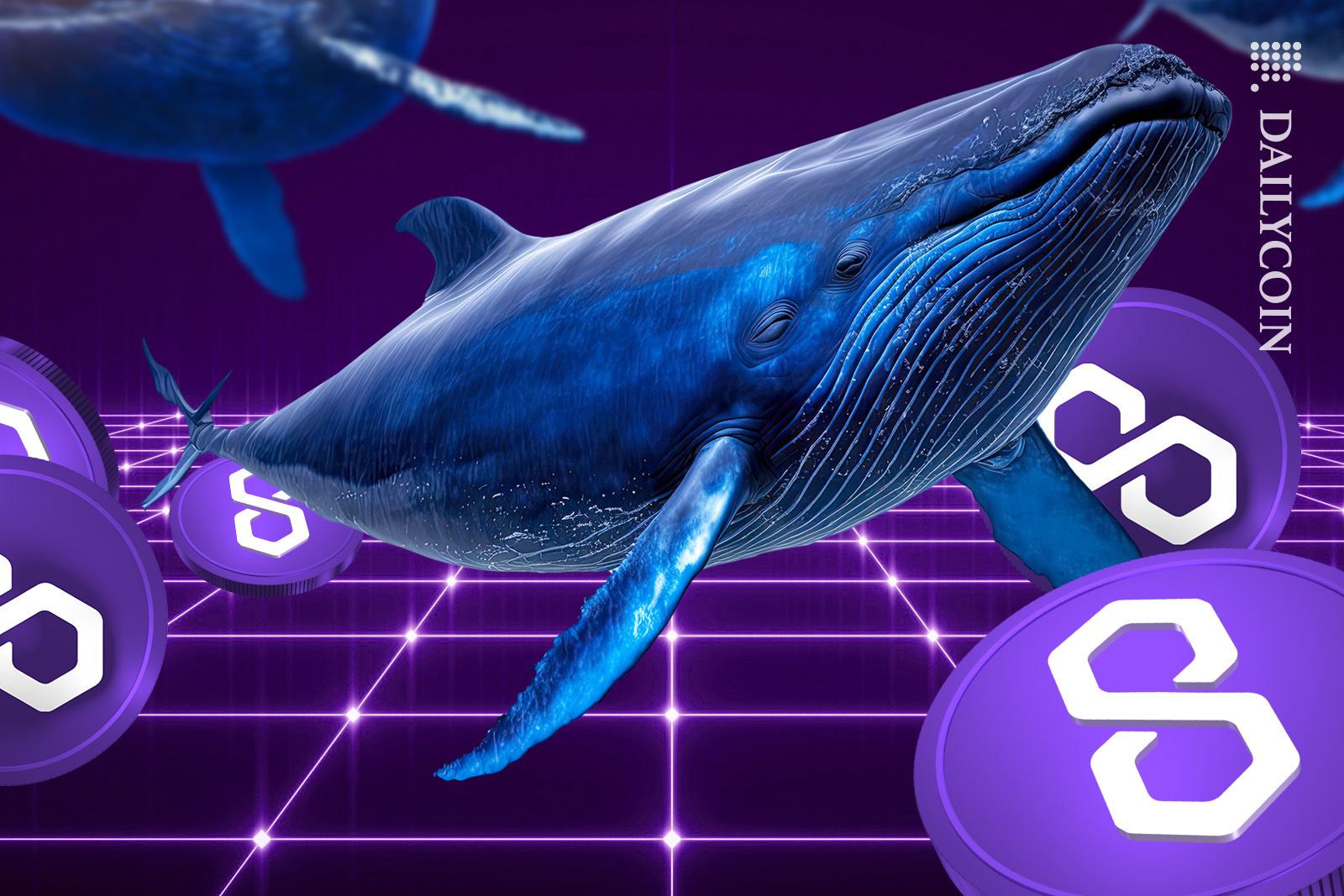 Whales dumping Polygon MATIC coins at the bottom of digital land.