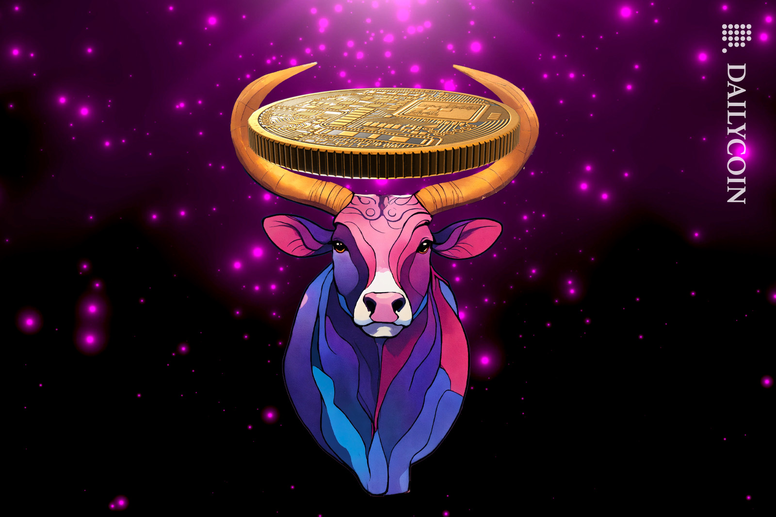 Taurus bull holding a giant crypto coin.