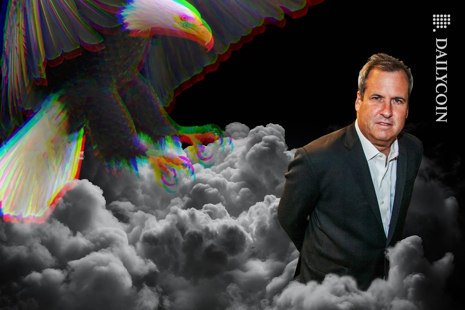 B. Riley being attacked by an American eagle above the clouds.