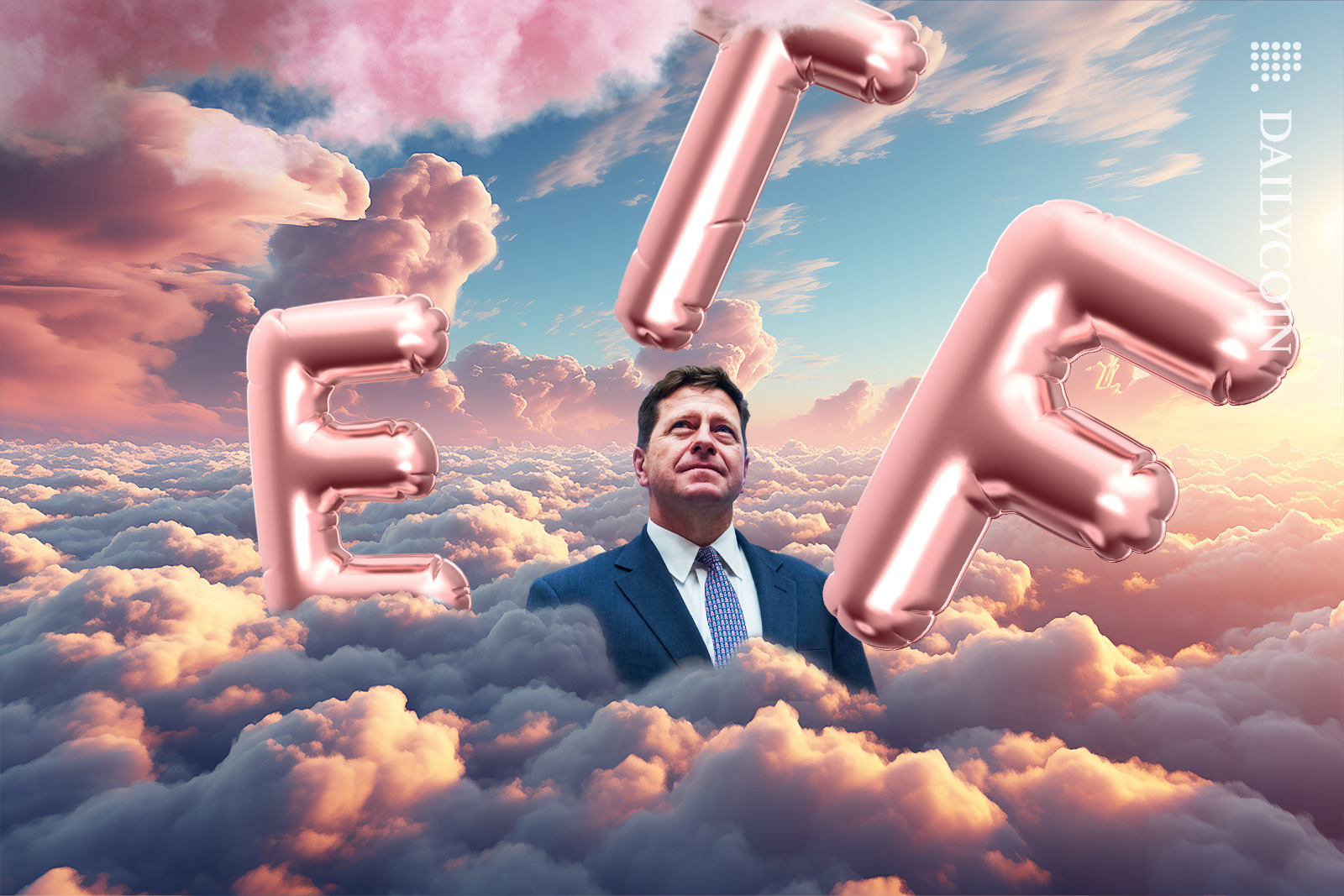 SEC Chair Jay Clayton head up in the clouds seeing ETF balloons
