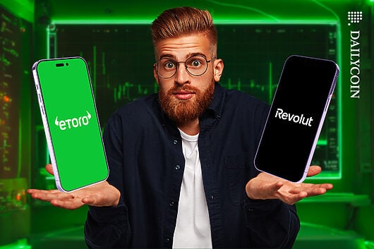 Man comparing Etoro and Revolut for crypto trading.
