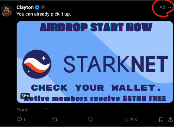 Fake giveaway phishing ad on Twitter. 