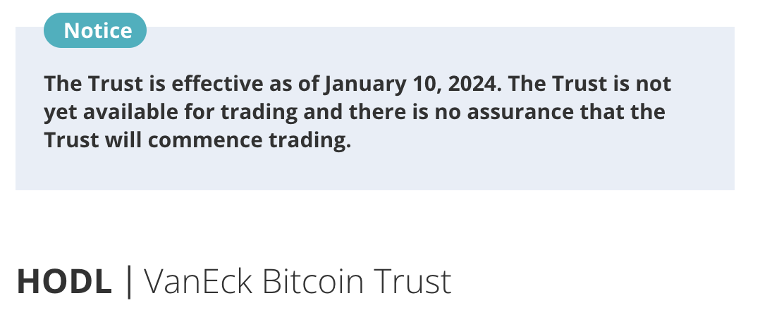 VanEck Bitcoin Trust official announcment. 