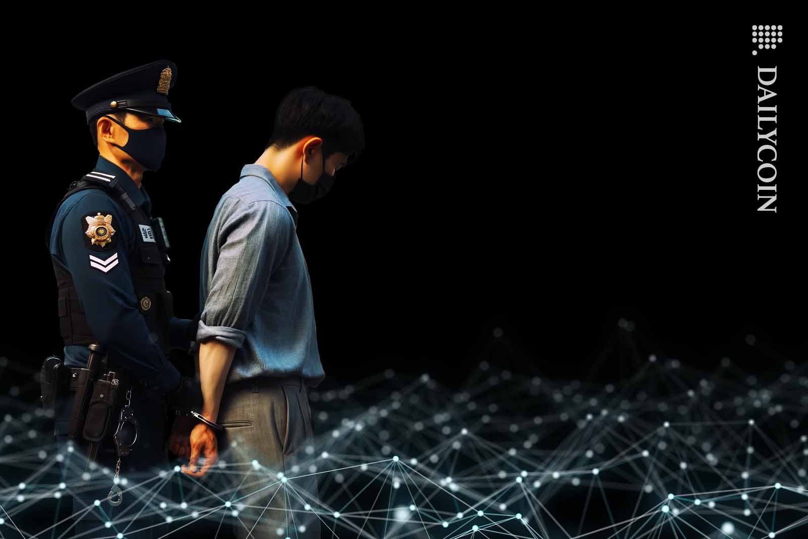 Man being arrested in a digital environment.