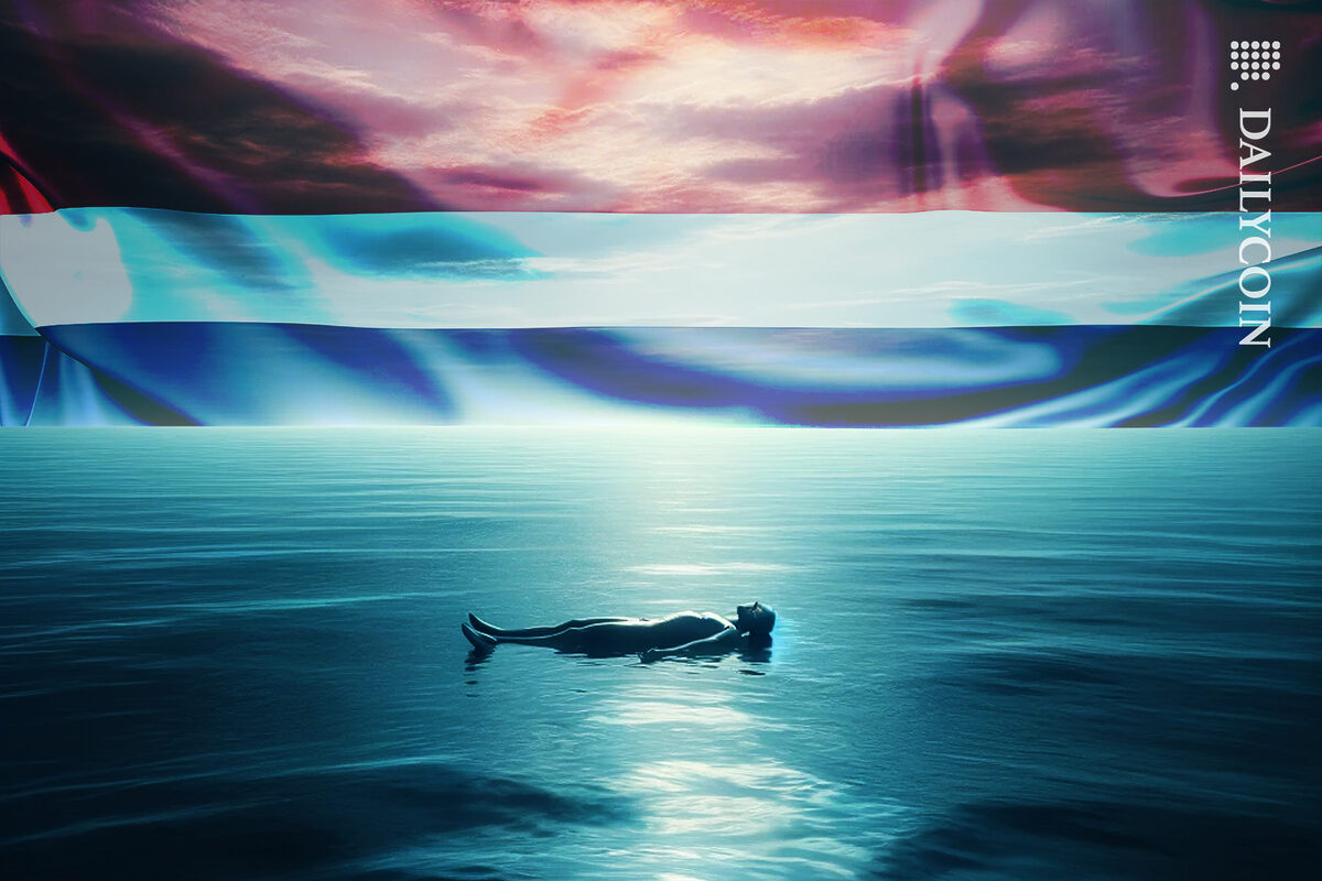 Dead body floating on the sea with a Thai flag for sky.