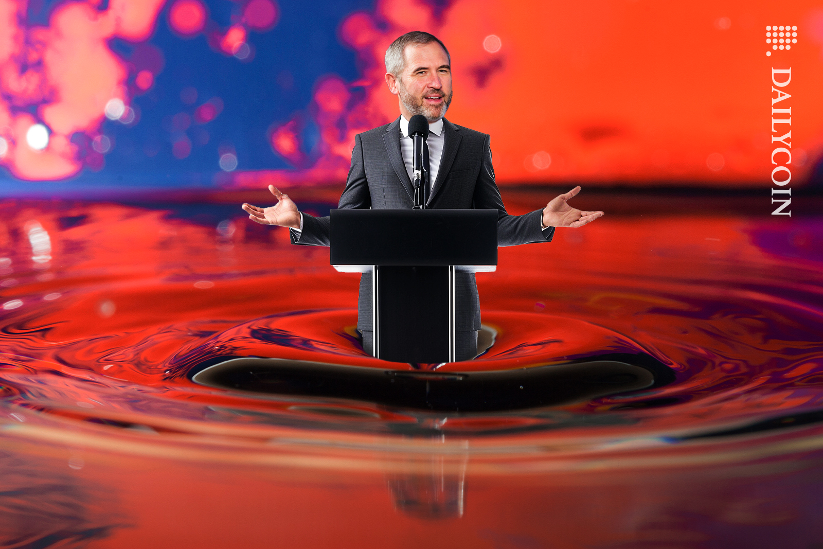 Brad Garlinghouse coming out of water making a speech.