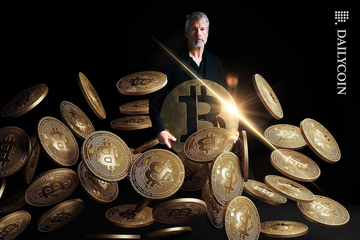 Micheal Saylor in the middle of bitcoins.