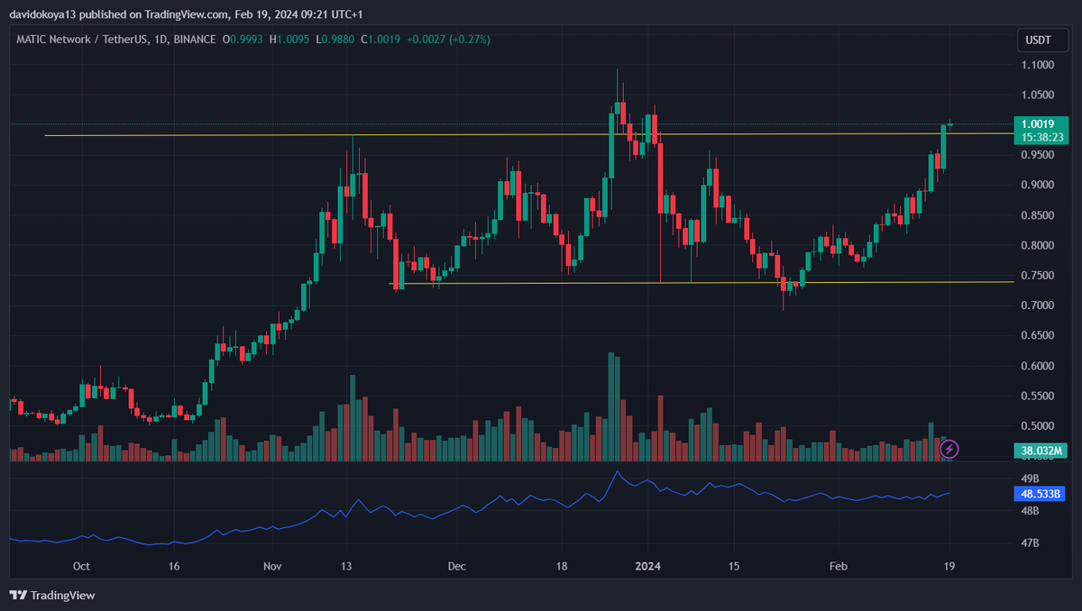 MATIC/USDT daily candle chart.