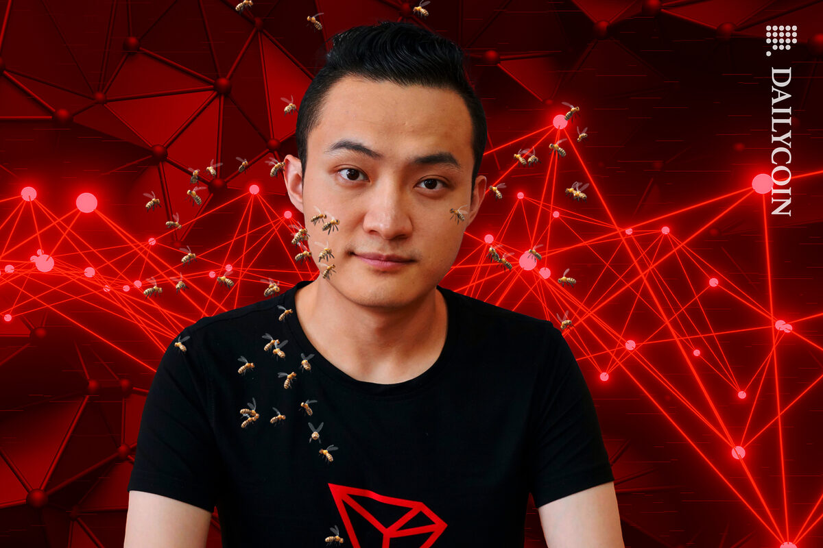 Bees buzzing around Justin Sun and Tron.