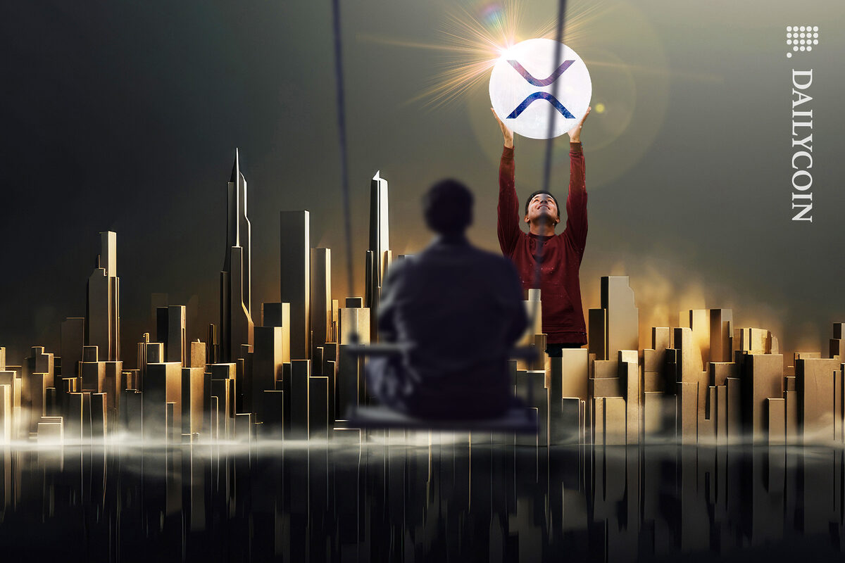 Guy on a swing dreaming of what it will look like when XRP goes to the moon.