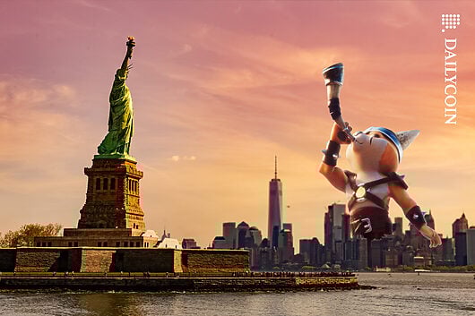 Giant Floki blowing his horn in New York.