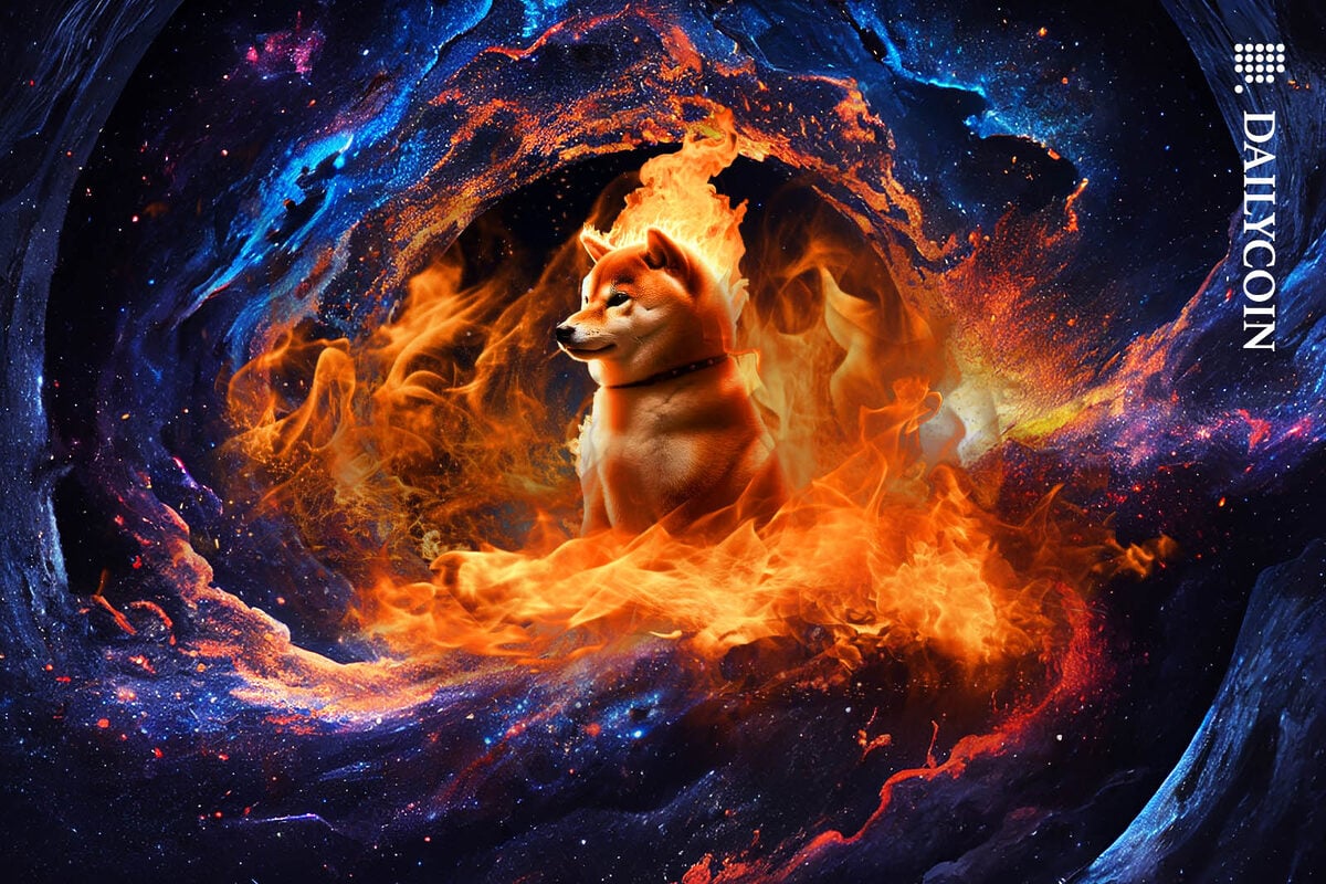 Shiba Inu burning peacefully in cosmic surroundings.