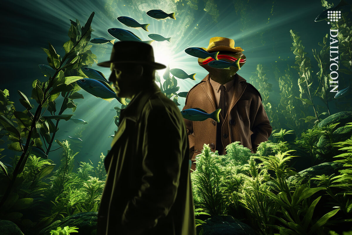 Bounty hunter looking for BOME frog chacter and any leads. Whilst BOME is hiding in the fish tank.