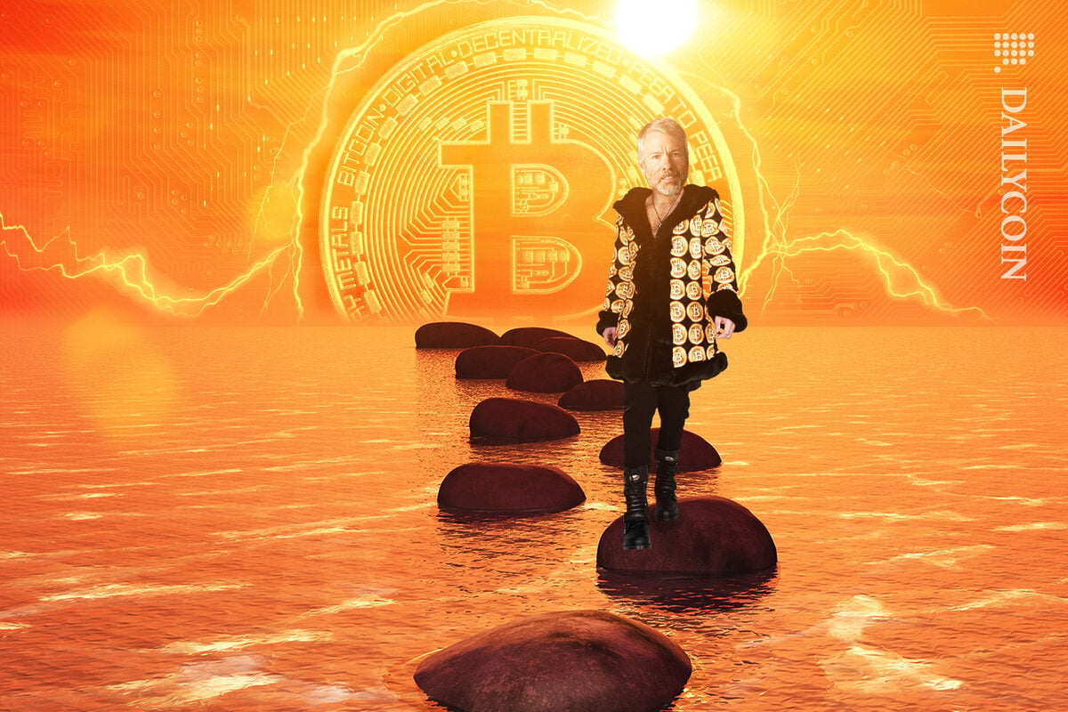 Michael Saylor has bitcoin fever, walking on stepping stones.