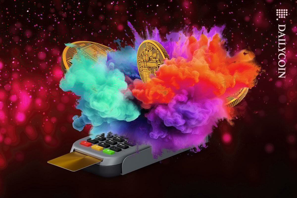 Card making a crypto payment burst of colours.