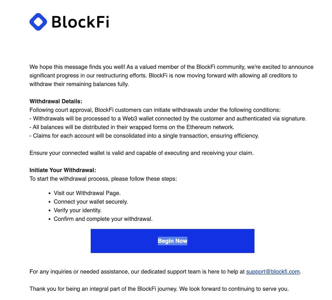 Screenshot of FTX BlockFI scam email. 