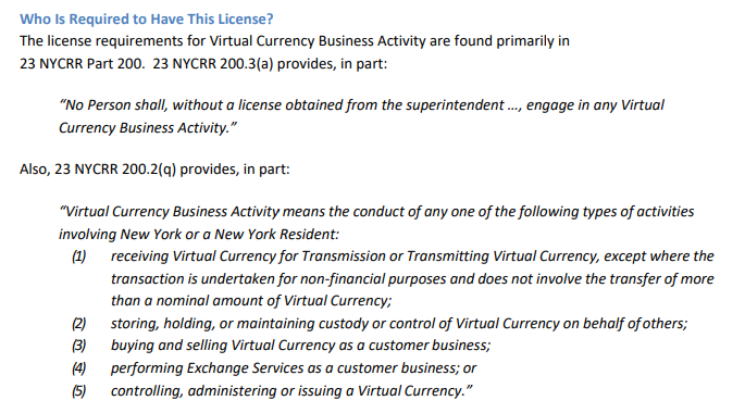 Screenshot from BitLicense requirements. 
