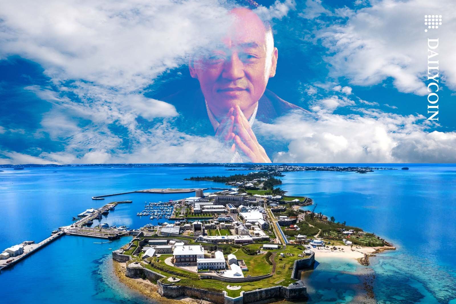 Dr Xiao Feng looking over a Bermuda island smiling.