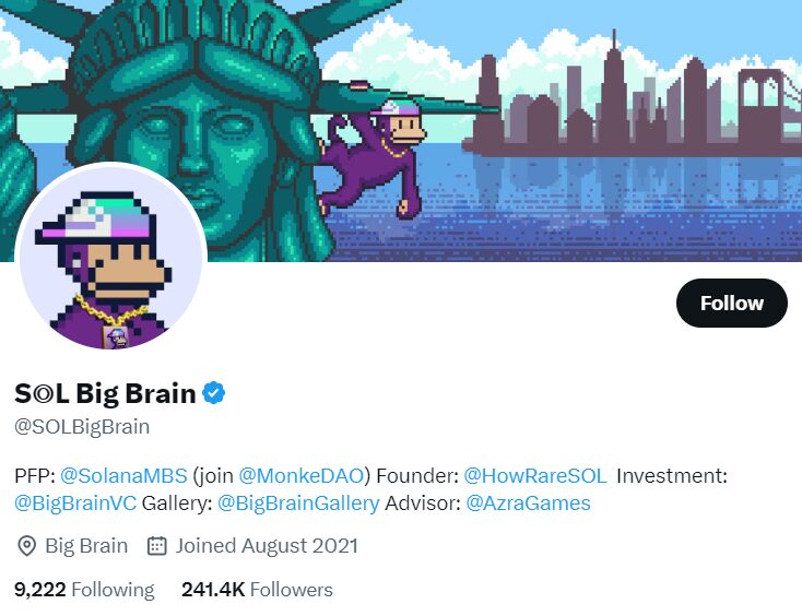 SolBigBrain Twitter profile.