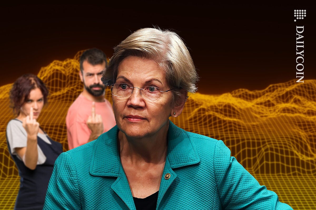 An angry couple showing the middle finger to Sen. Warren.