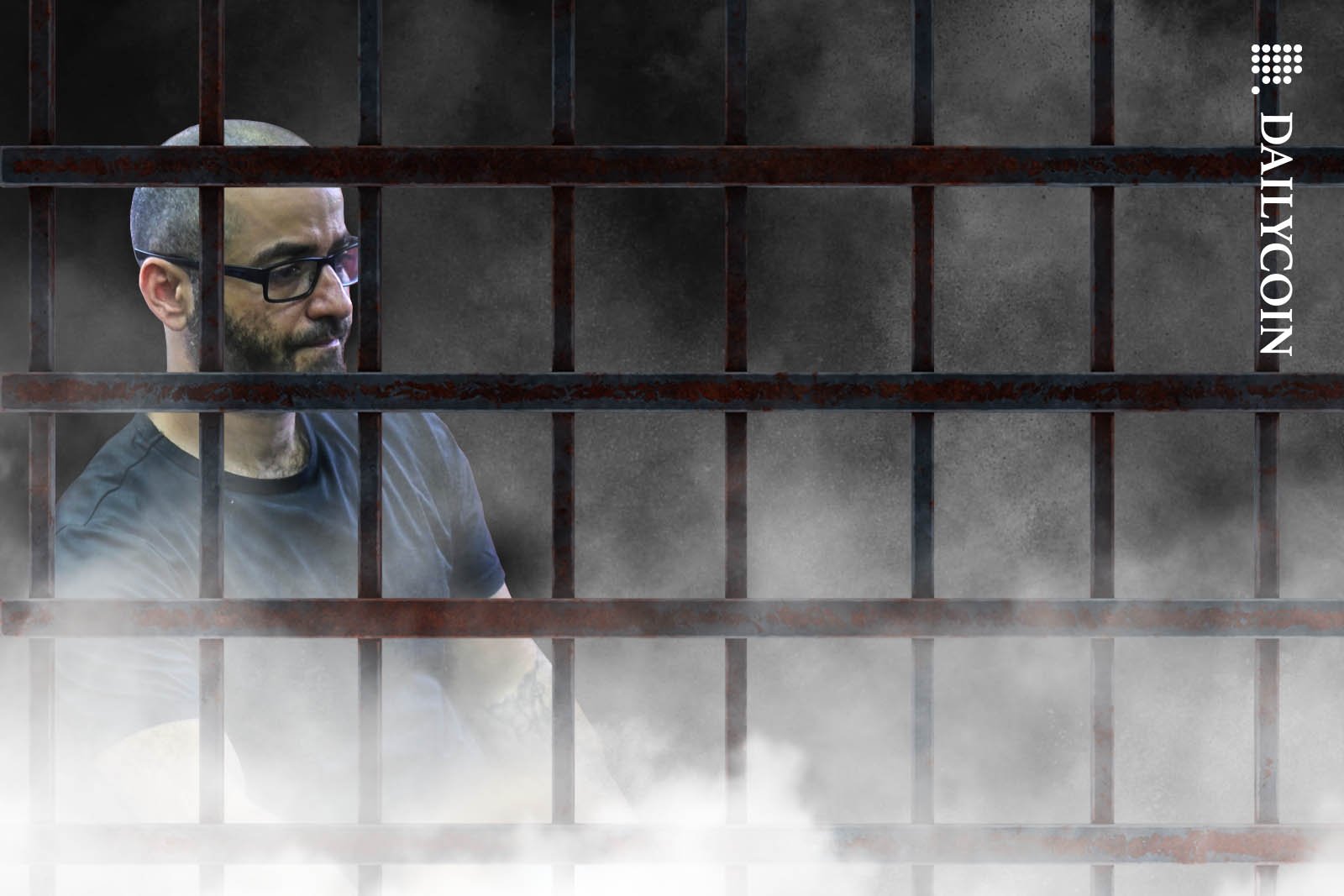 Tigran Gambaryan sitting in a smokey prison cell.