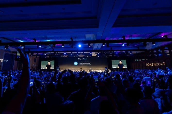 Pavel Durov, CEO of Telegram, onstage at TOKEN2049 Dubai.