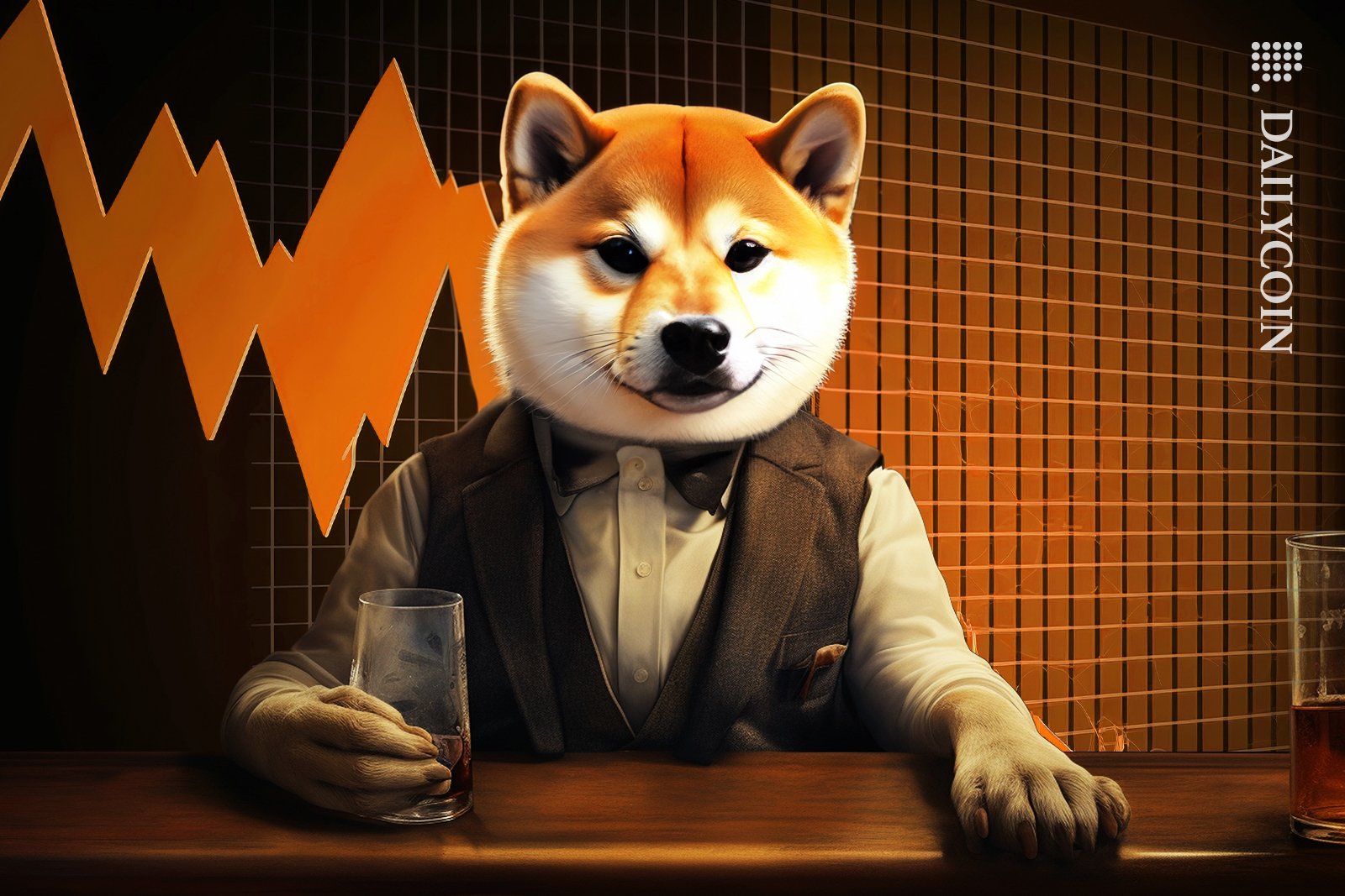 Shiba inu in the bar waiting on some positive news.