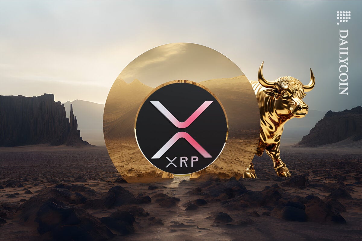 An XRP coin on Bull land.