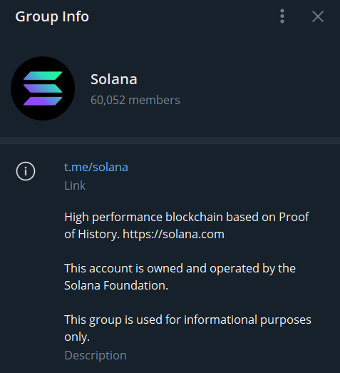 Solana Telegram channel.