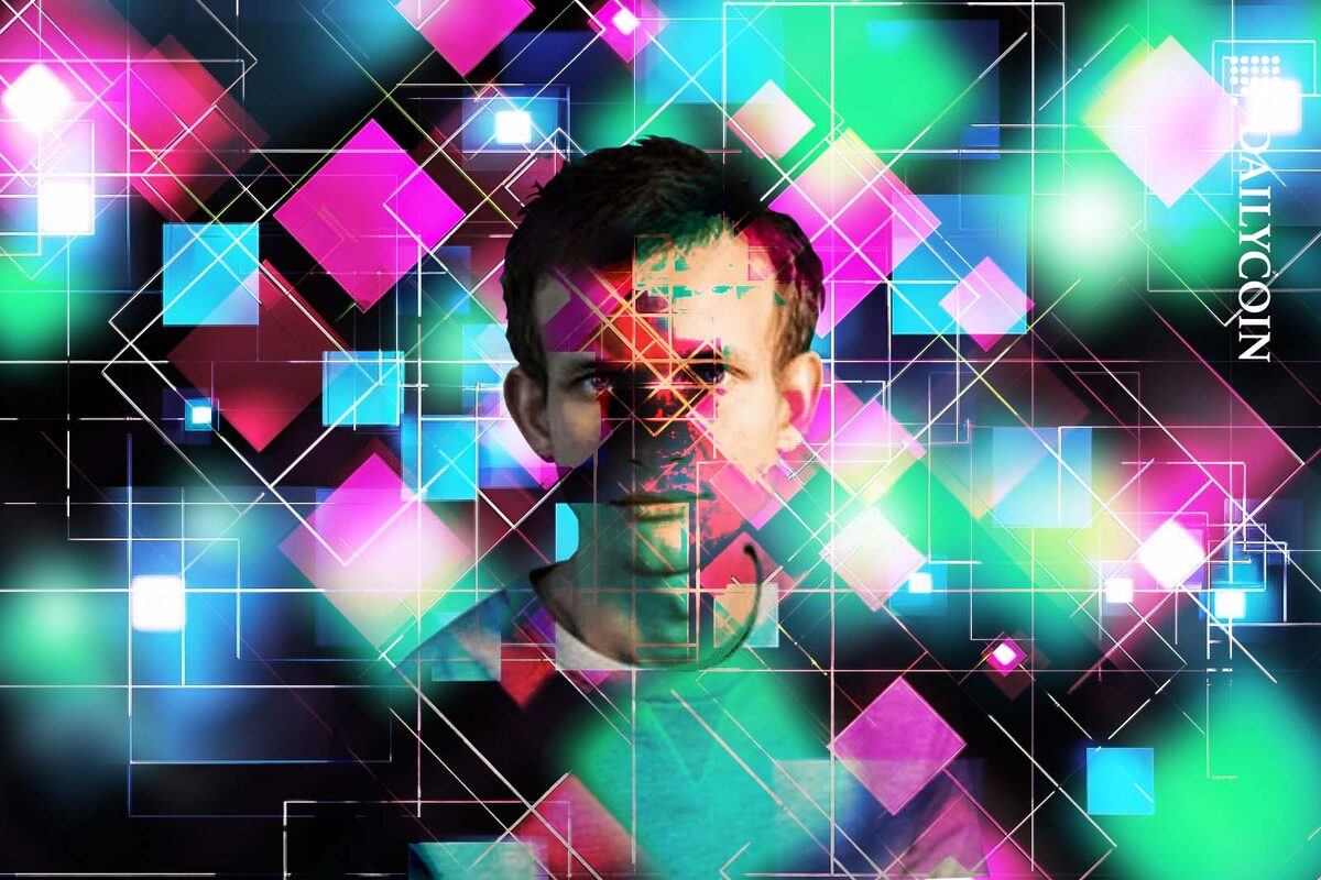 A portrait of Vitalik Buterin made out of colourful squares.