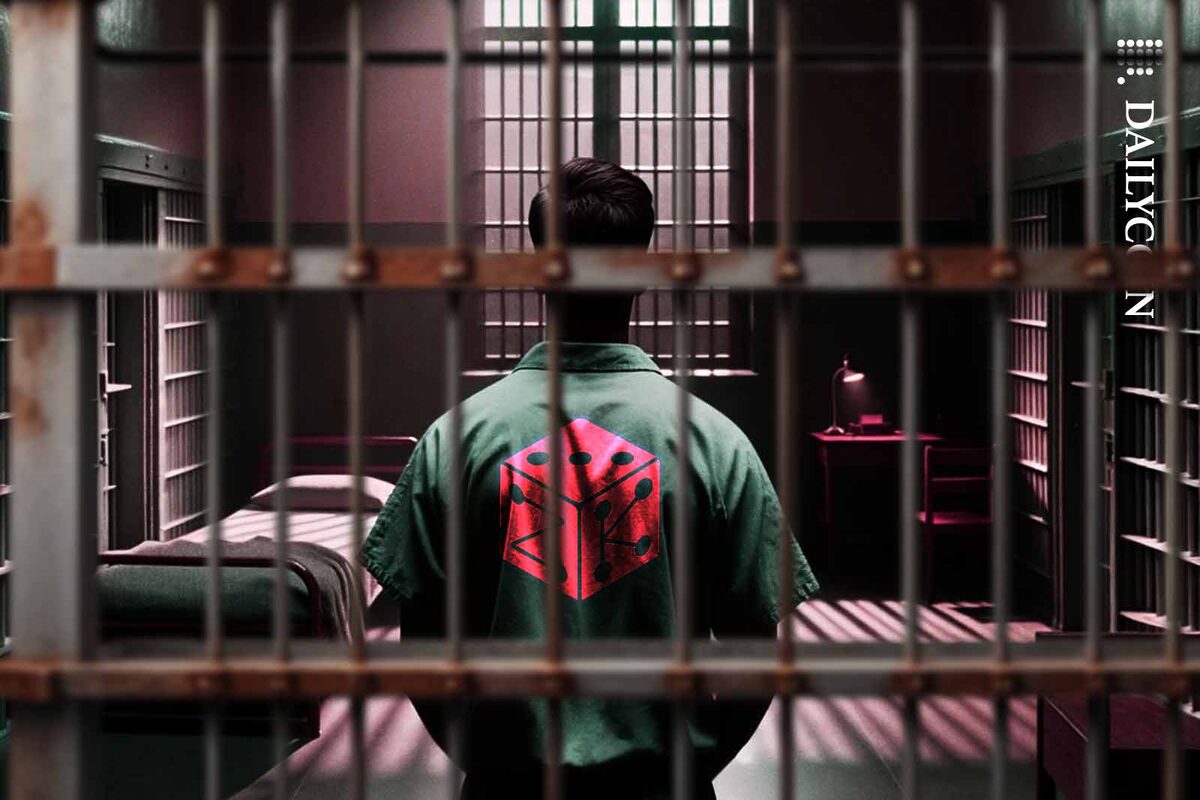 Man wearing a ZKasino shirt getting familiar with his the prison cell home.