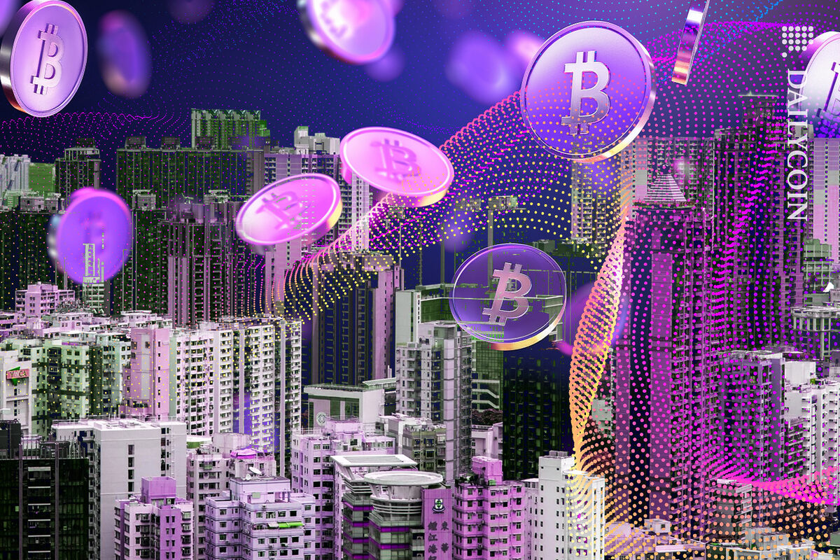 Plenty of bitcoins traveling through a digital wave in Hong Kong.