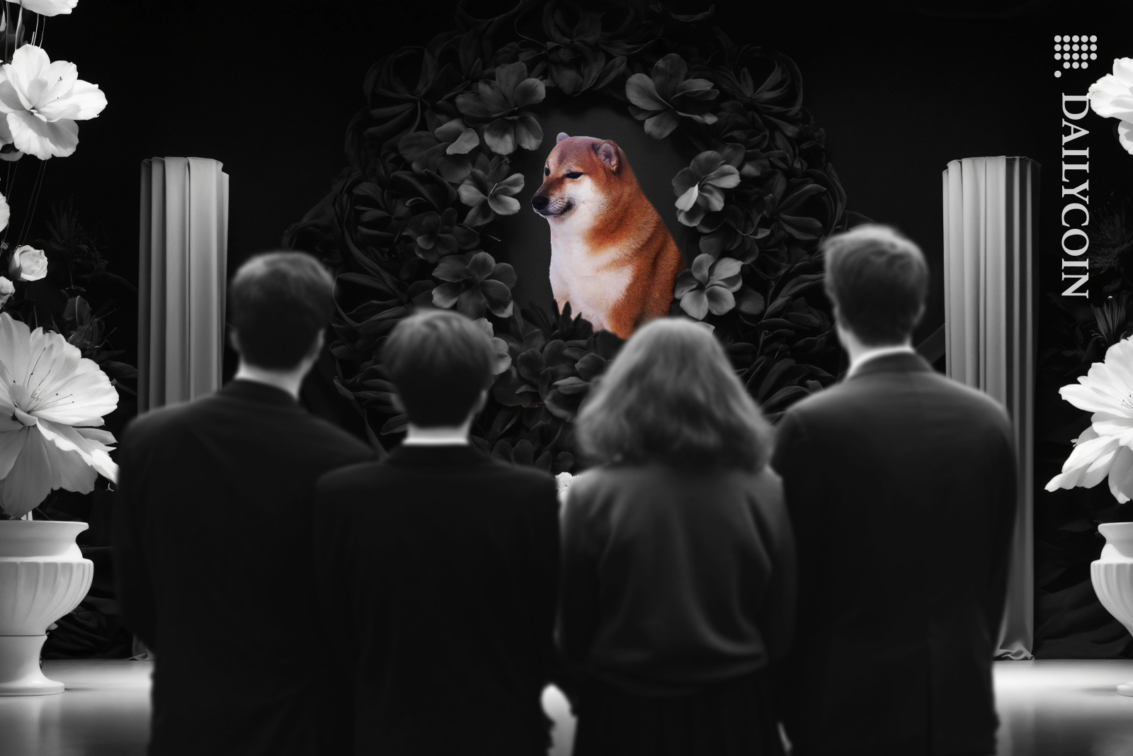 A group of people mourning the DOGE dog.