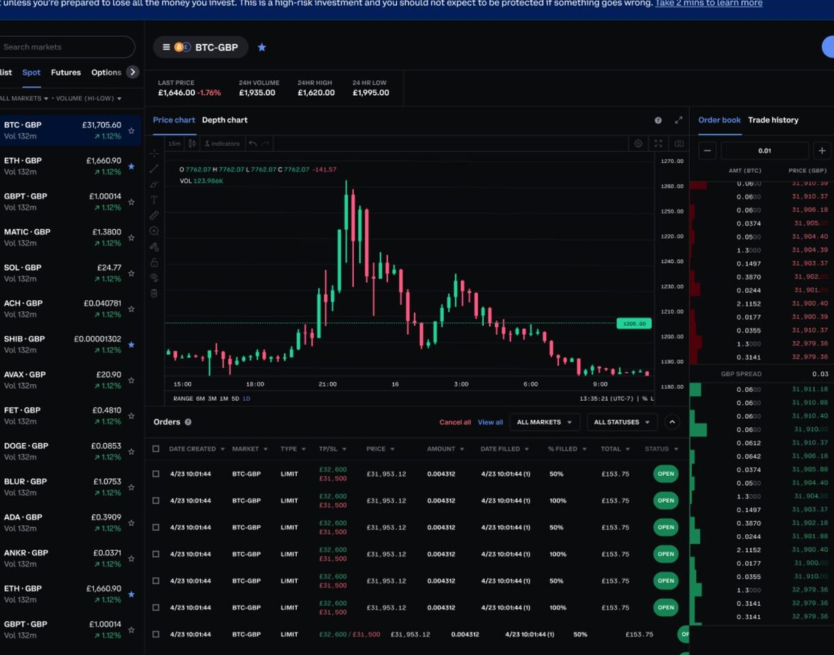 Coinbase dashboard.
