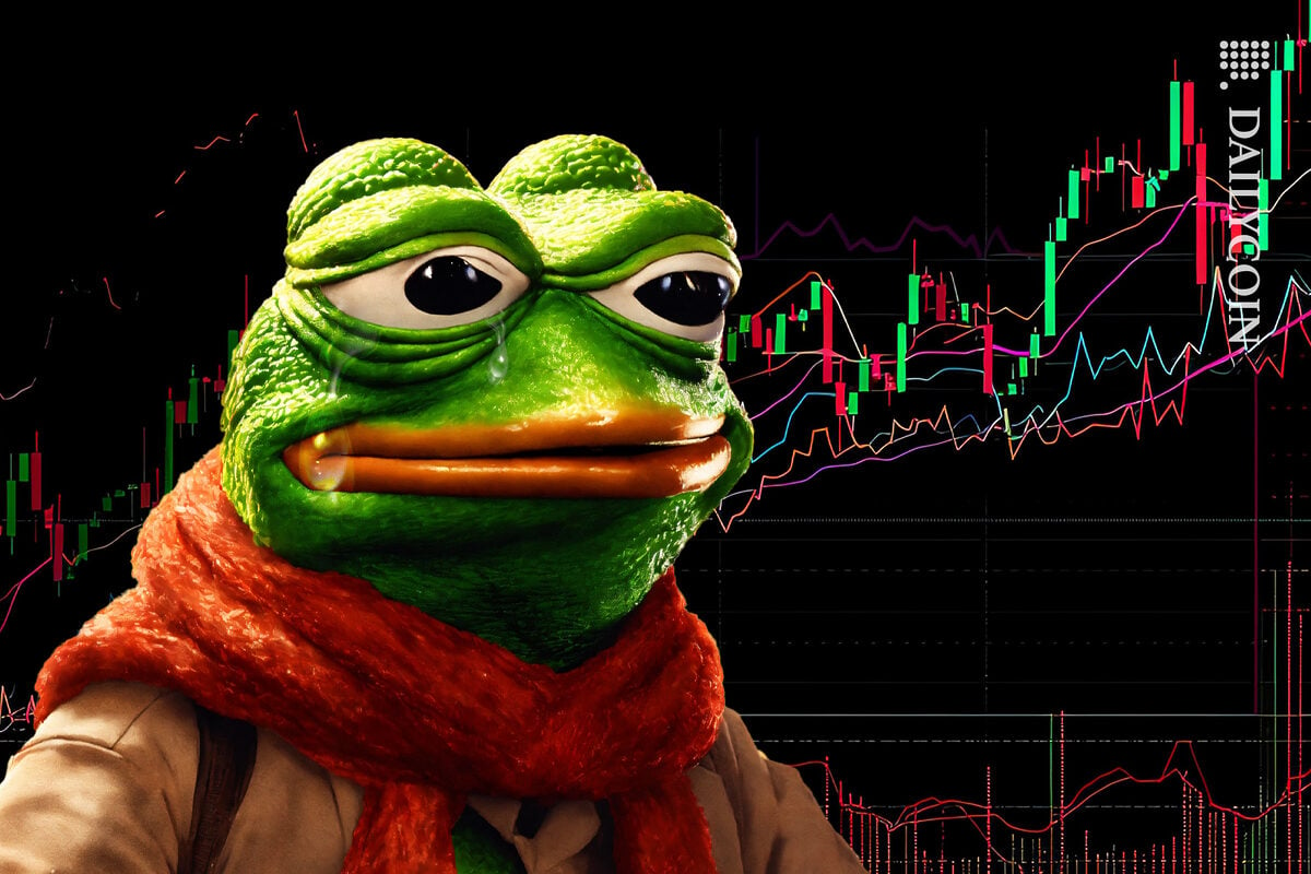 Pepe meme crying over his chart worried.