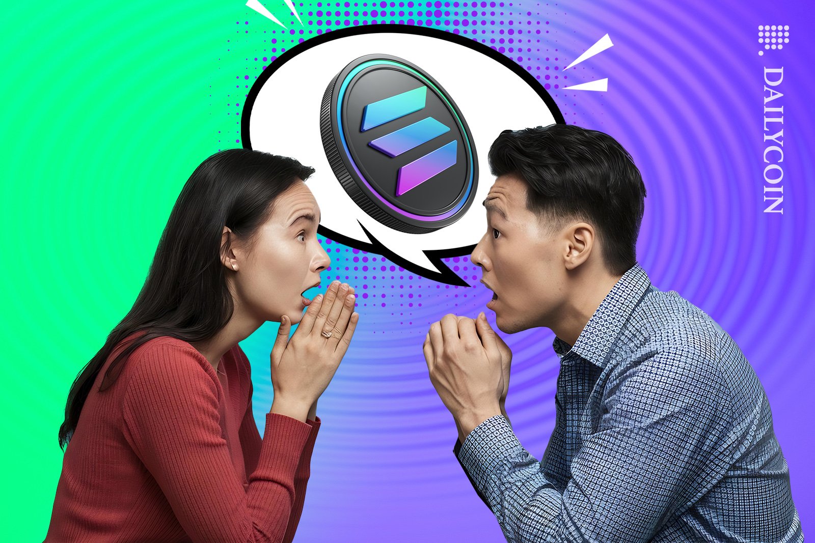 Two people gossiping about Solana coin.