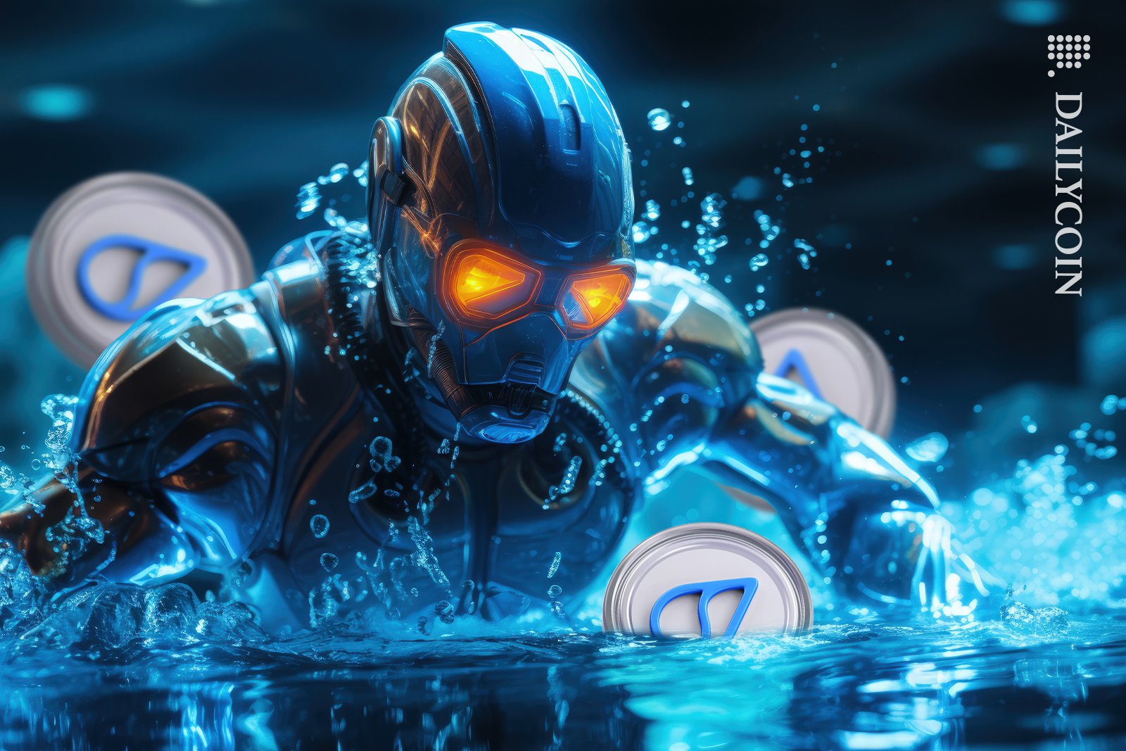 Robot swimming with Sui tokens.