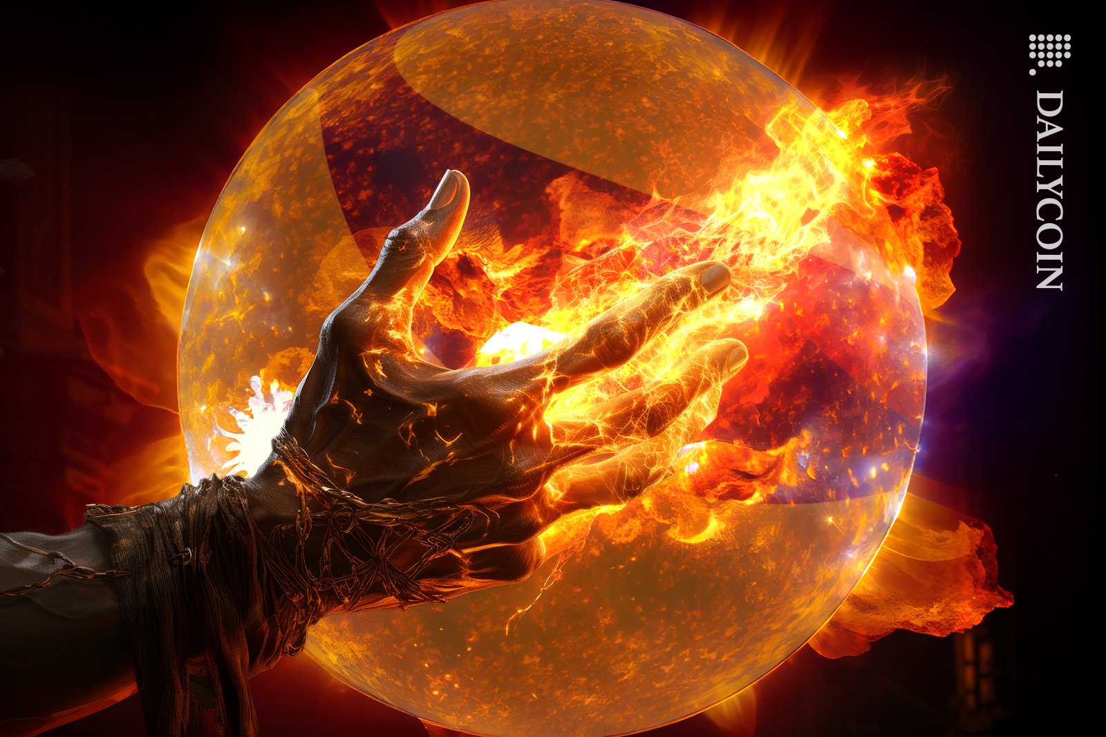 Hand burning Terra Luna ball.