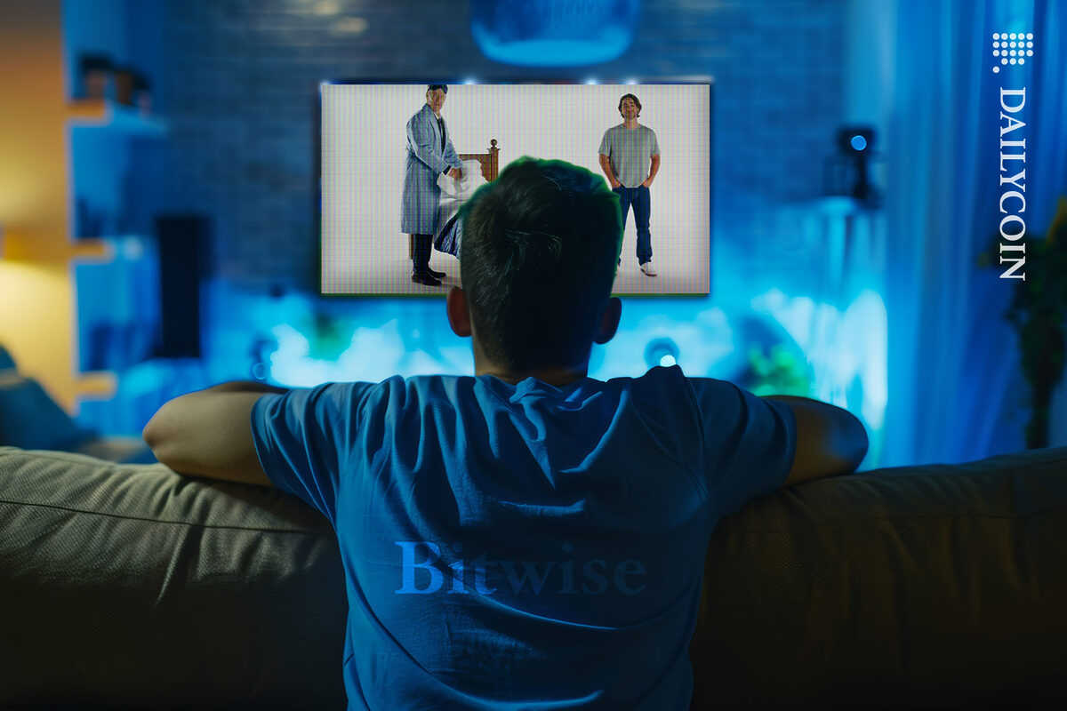 Guy watching the Bitwise advert about ethereum.